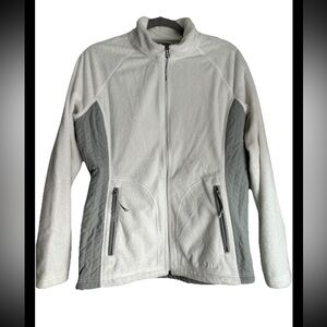 LLBEAN Women's White and Gray Fleece Full Zip Warm-Up Jacket Sz M